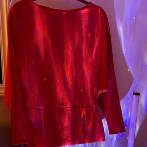 Red Satin Long-Sleeve Women’s Top